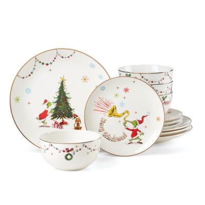 Lenox Merry Grinchmas 12-Piece Dinnerware Set, Ivory