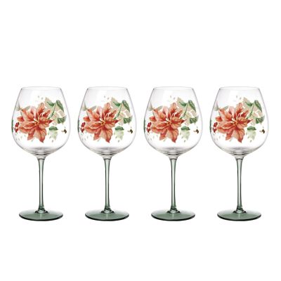 Lenox Lively bees and dragonflies zip about festive florals on these Butterfly Meadow Holiday balloon wine glasses. The trademark design puts elegant