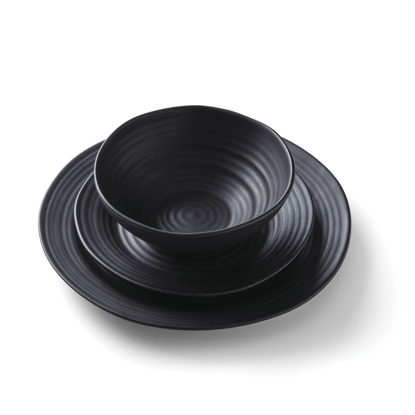 Ridge Black 12 Piece Dinnerware Set
