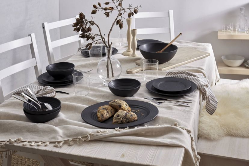 Ridge Black 12 Piece Dinnerware Set