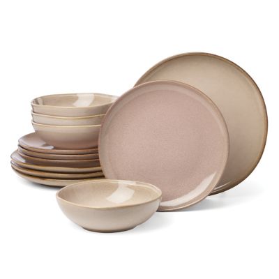 ONEIDA Organic Shades 12-Piece Dinnerware Set, Clay, Pink