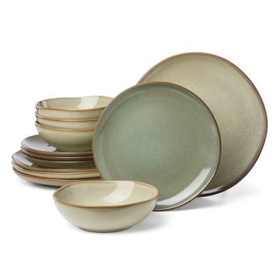 ONEIDA Organic Shades 12-Piece Dinnerware Set, Sage Green