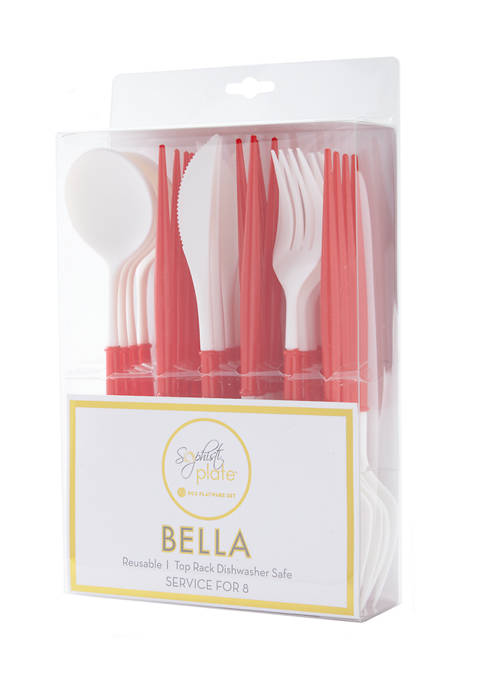 Bella White/Red Handle 24-Piece Cutlery Set