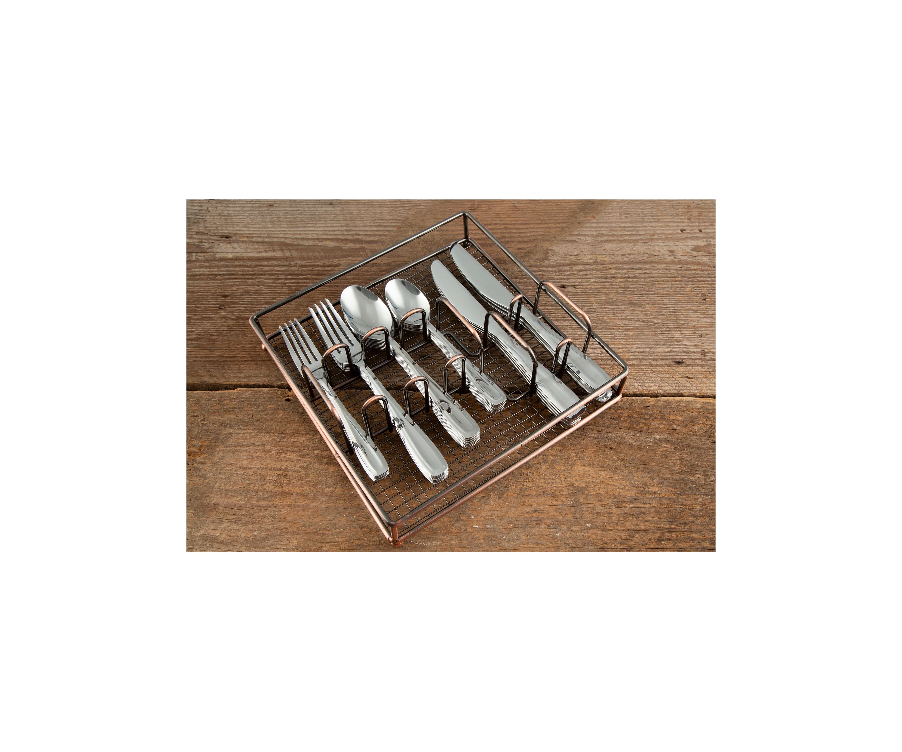 Waylen Mirror 40-Piece Flatware Set with Rustic Bronze Buffet - Service for 8