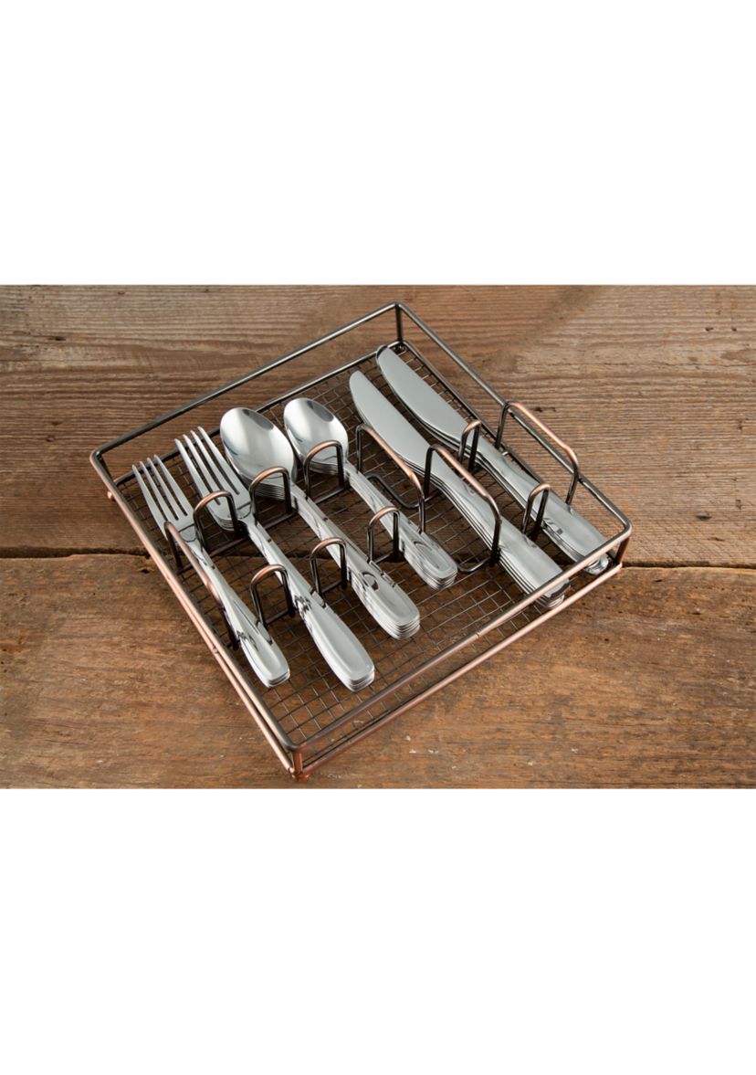 Waylen Mirror 40-Piece Flatware Set with Rustic Bronze Buffet - Service for 8