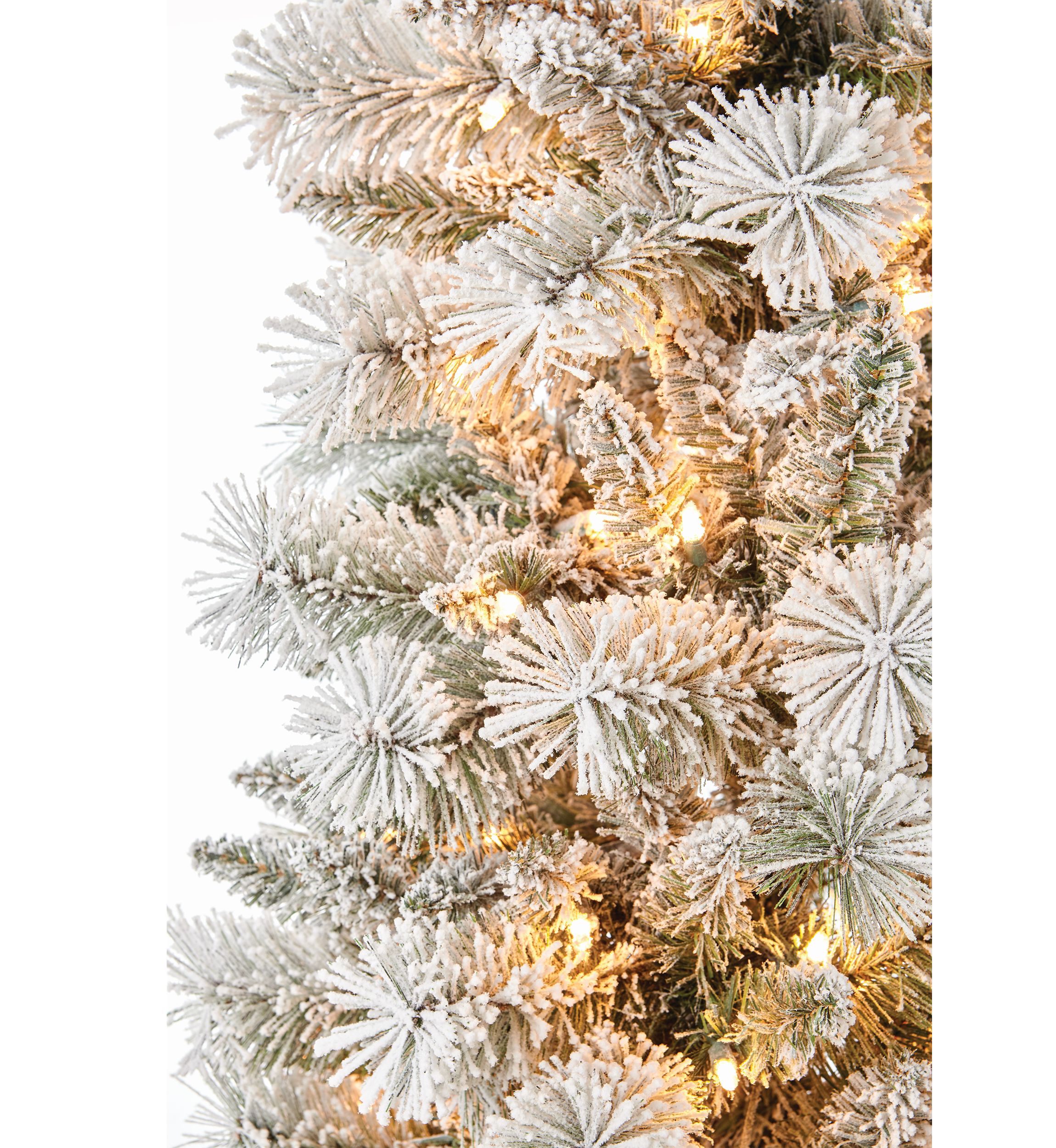 7.5 Foot Pre Lit Flocked Pencil Christmas Tree