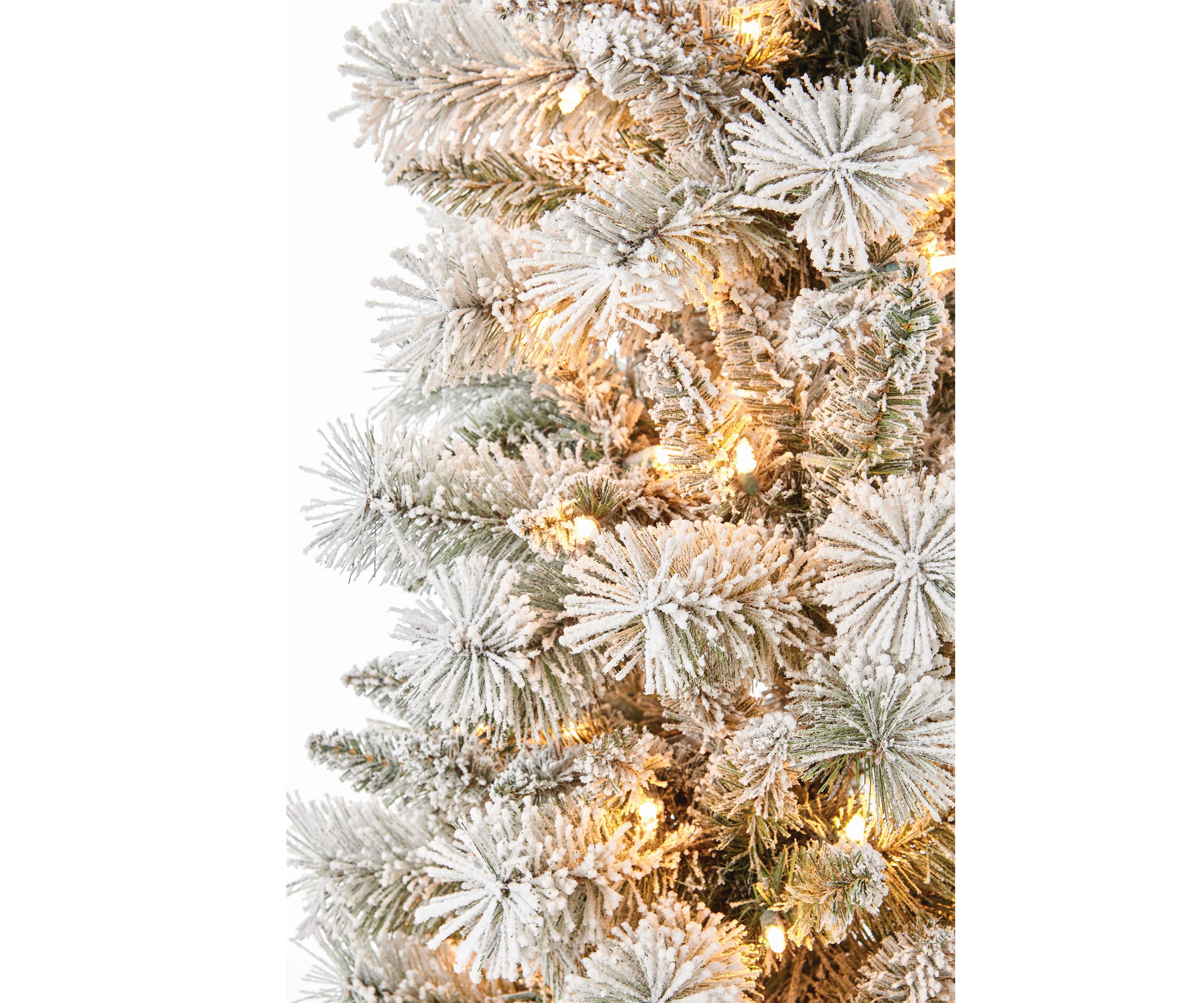 7.5 Foot Pre Lit Flocked Pencil Christmas Tree