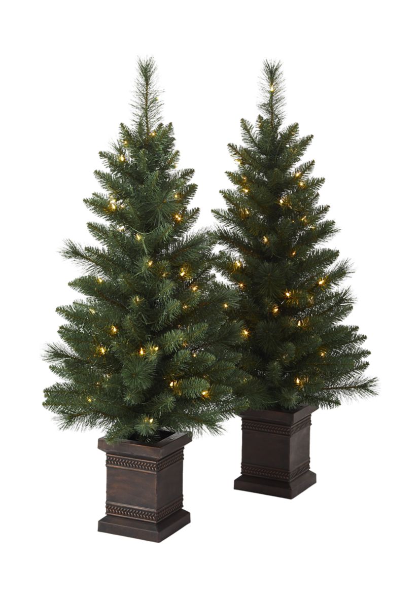 	  Set of 2 Pre-Lit Porch Trees
