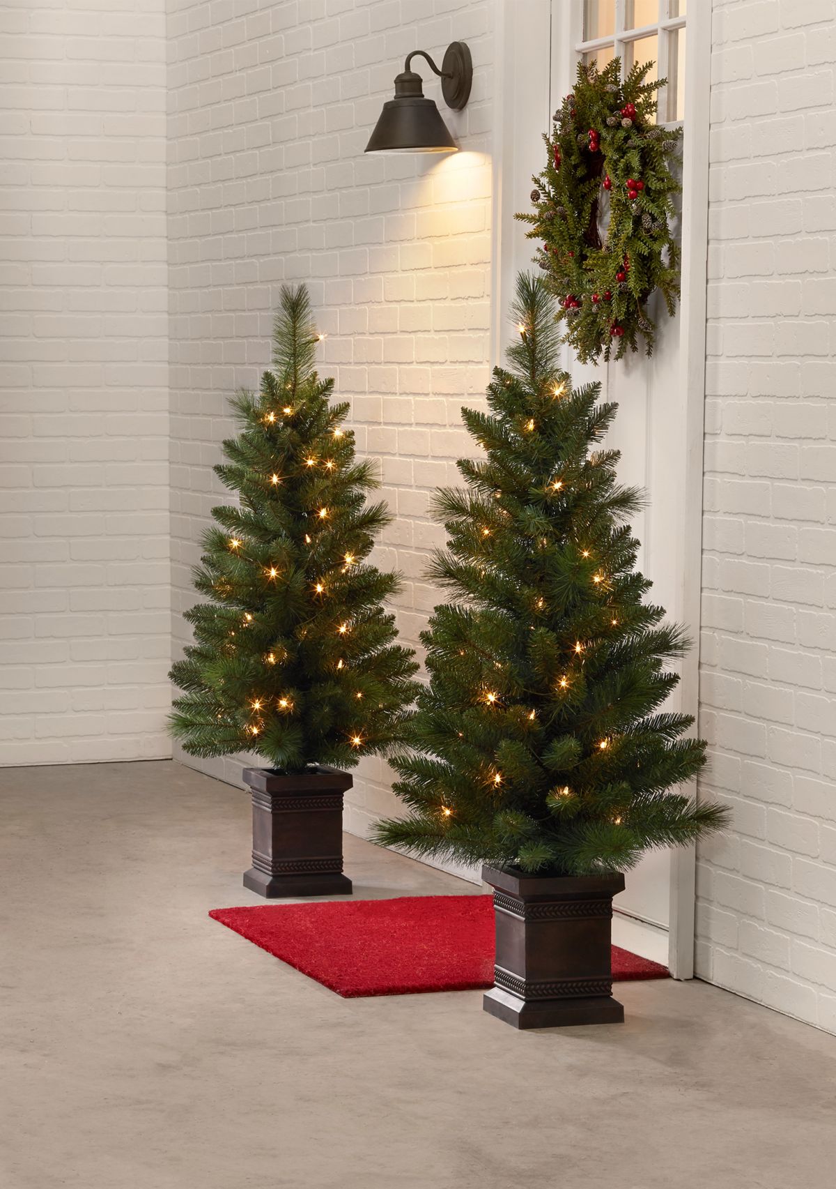 	  Set of 2 Pre-Lit Porch Trees