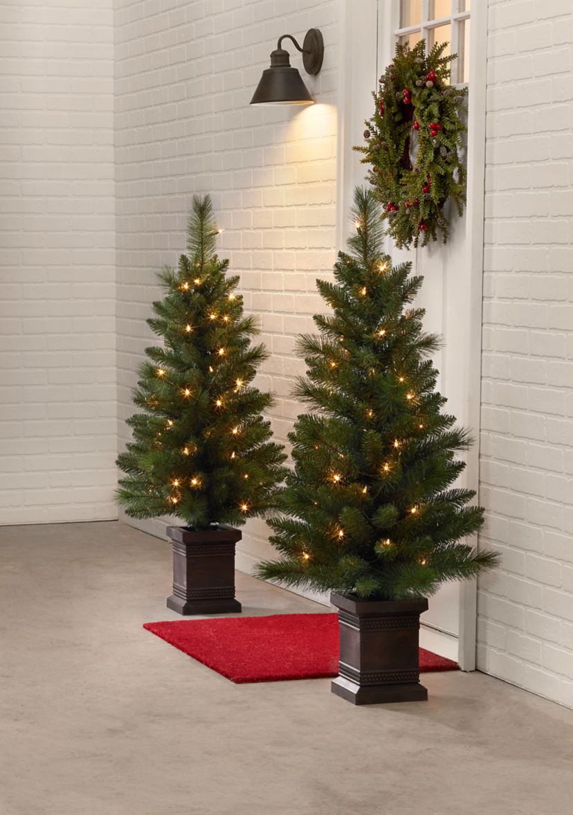 	  Set of 2 Pre-Lit Porch Trees