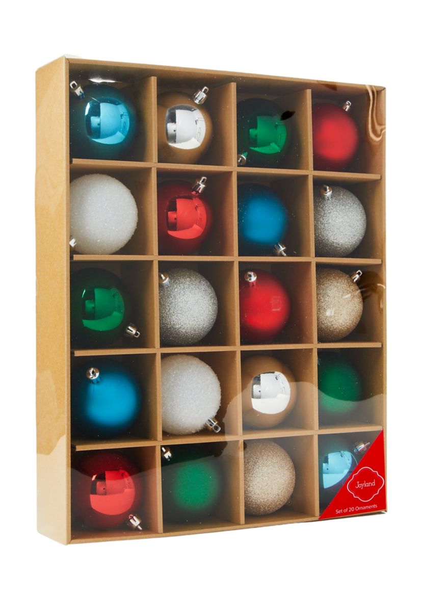 20 Piece Blue Green Red Ornament Set