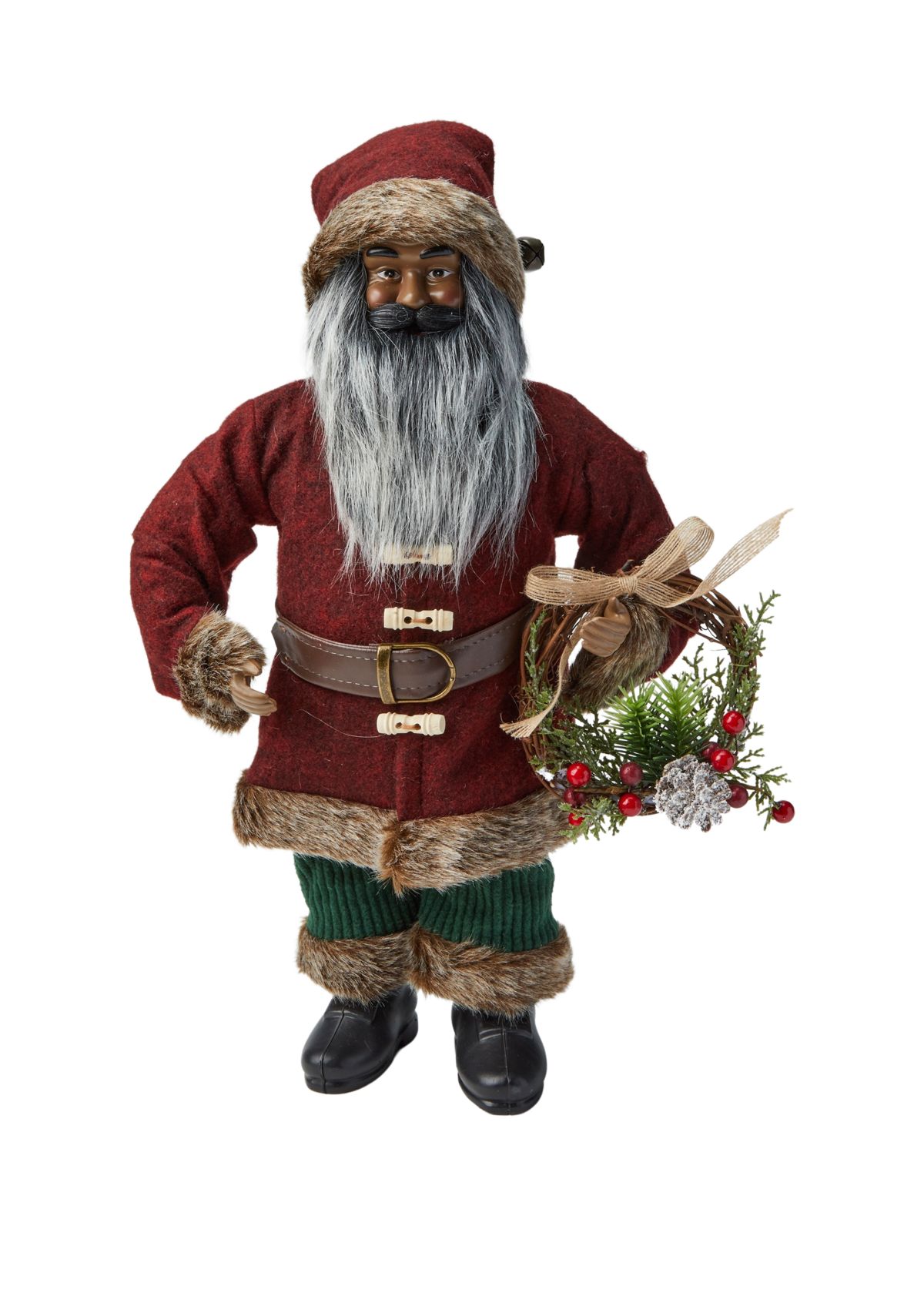 African American Wreath Santa Figurine