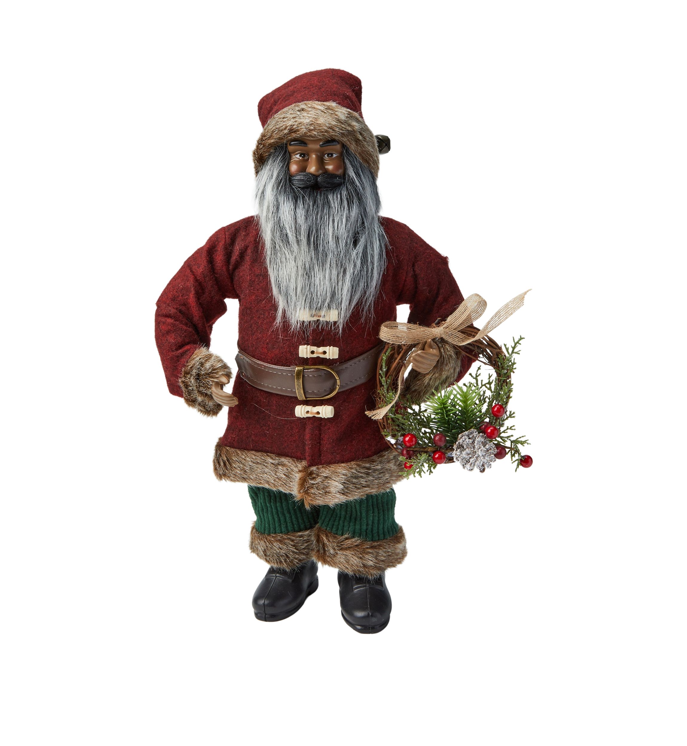 African American Wreath Santa Figurine