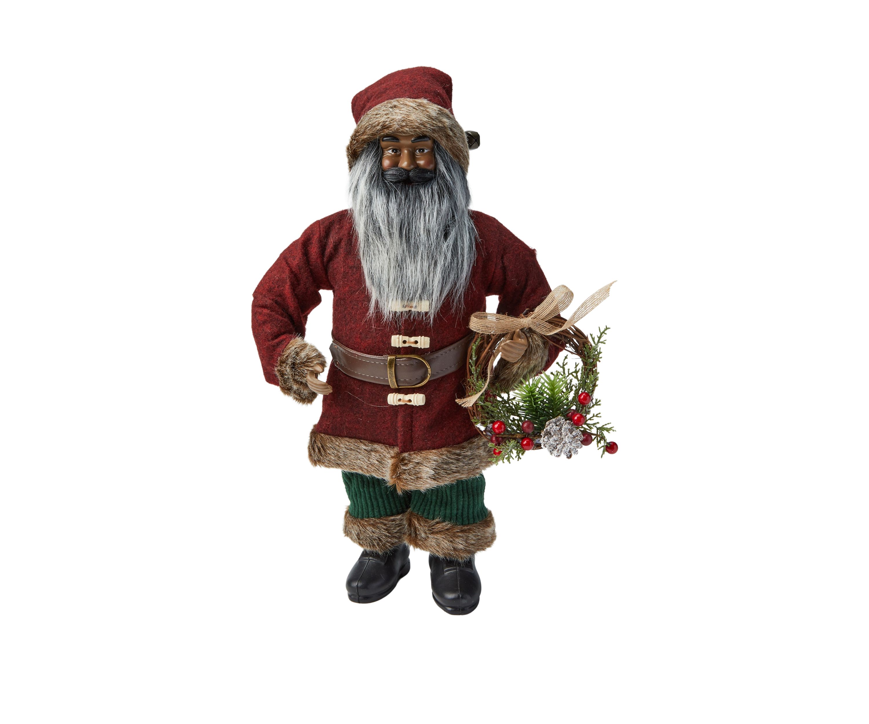 African American Wreath Santa Figurine