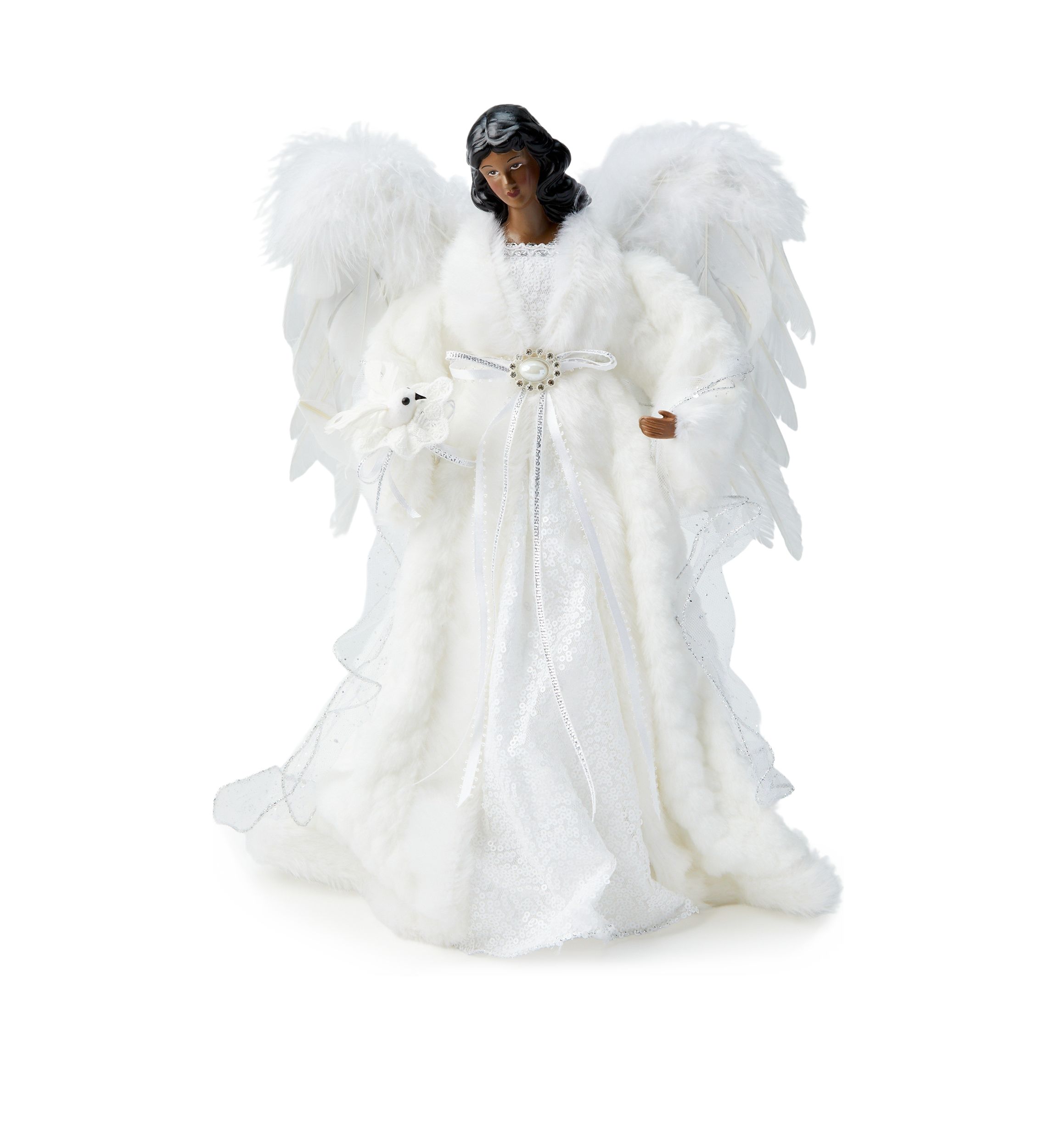 African American White Fur Angel Figurine