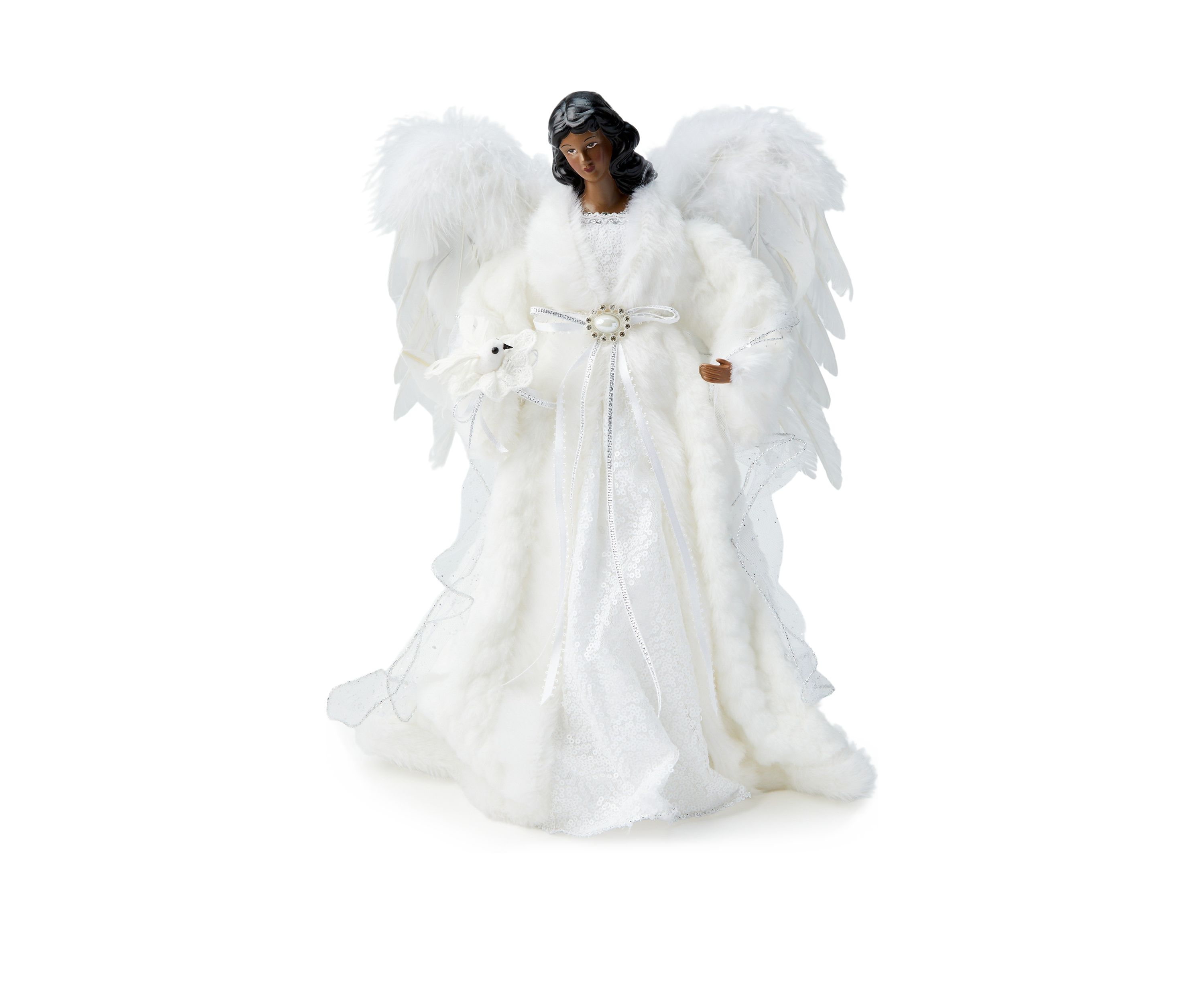 African American White Fur Angel Figurine