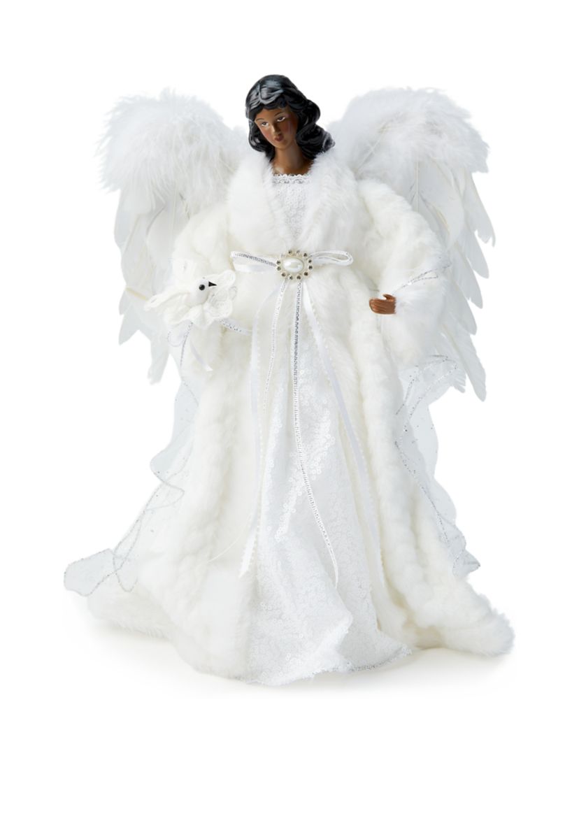 African American White Fur Angel Figurine