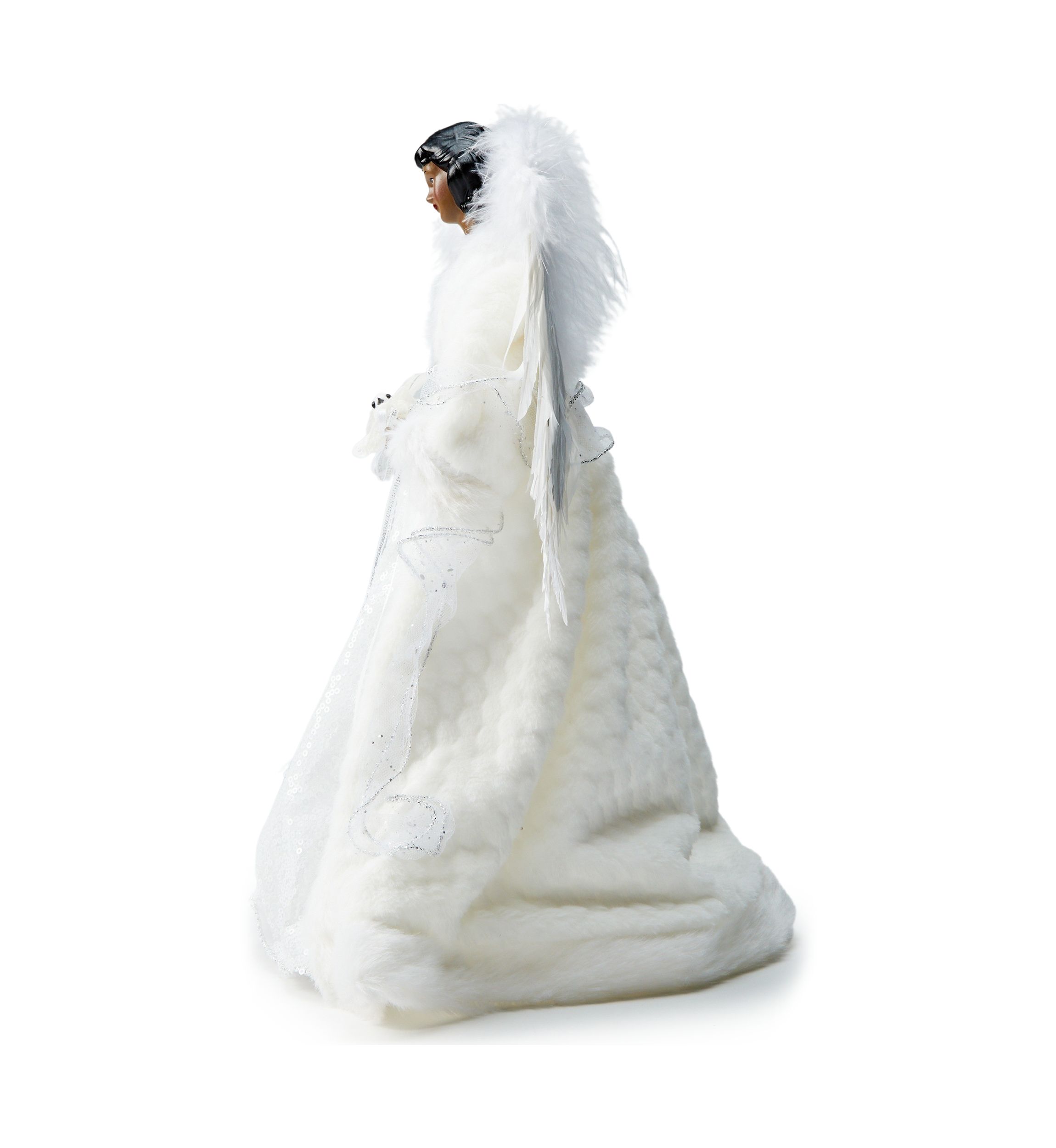 African American White Fur Angel Figurine