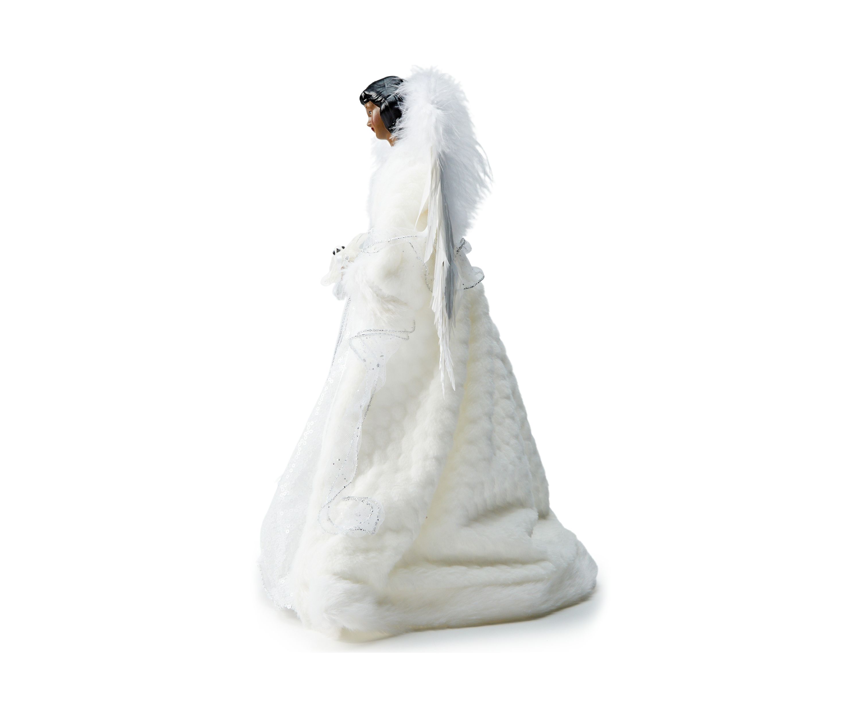 African American White Fur Angel Figurine