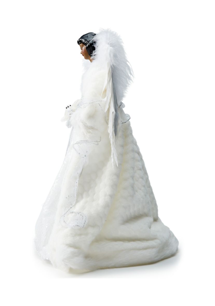 African American White Fur Angel Figurine