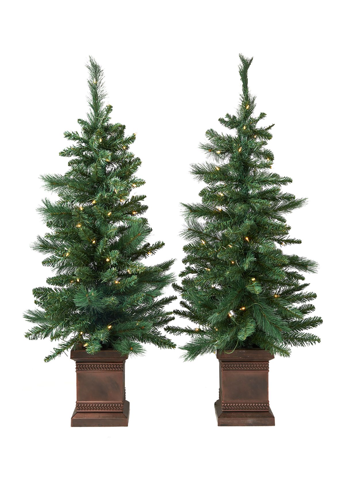 Green Pre-Lit Porch Trees, Set of 2