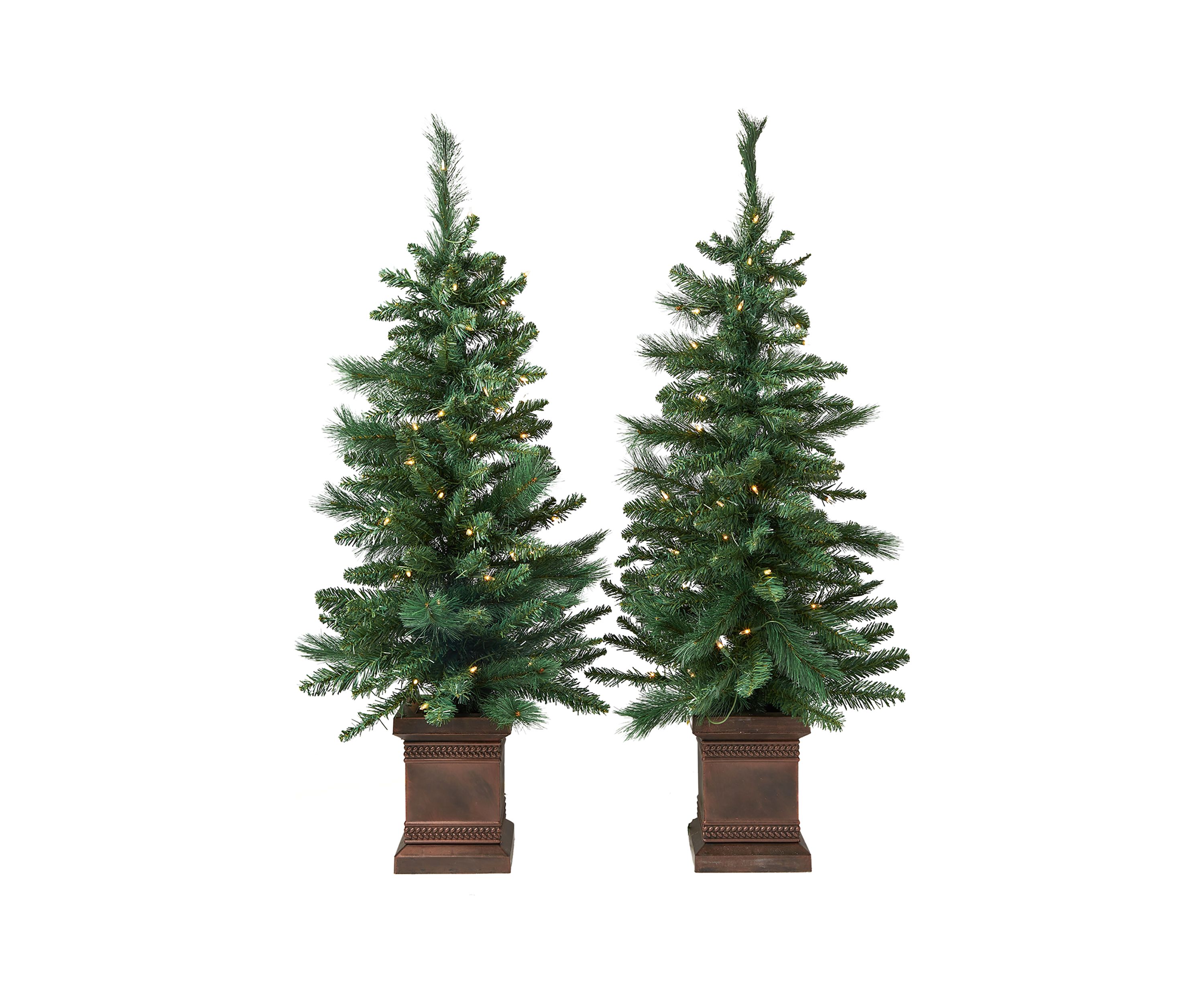 Green Pre-Lit Porch Trees, Set of 2