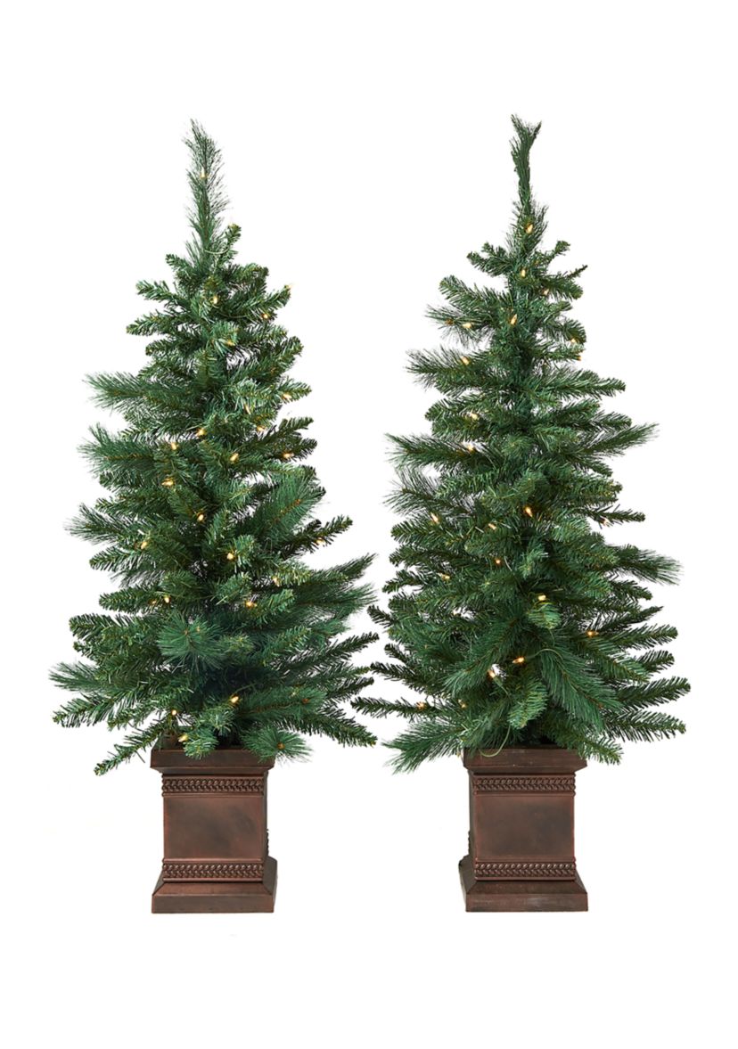 Green Pre-Lit Porch Trees, Set of 2