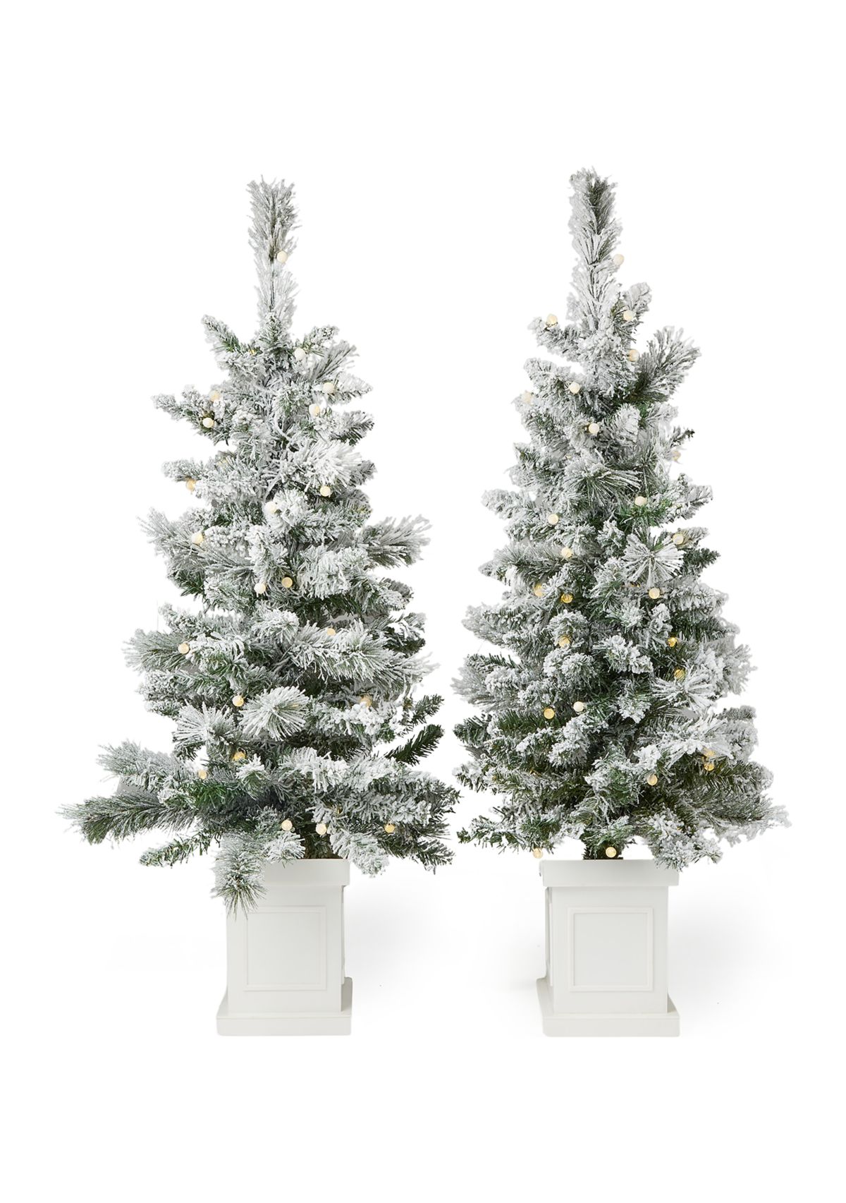 Flocked Pre-Lit Porch Trees, Set of 2