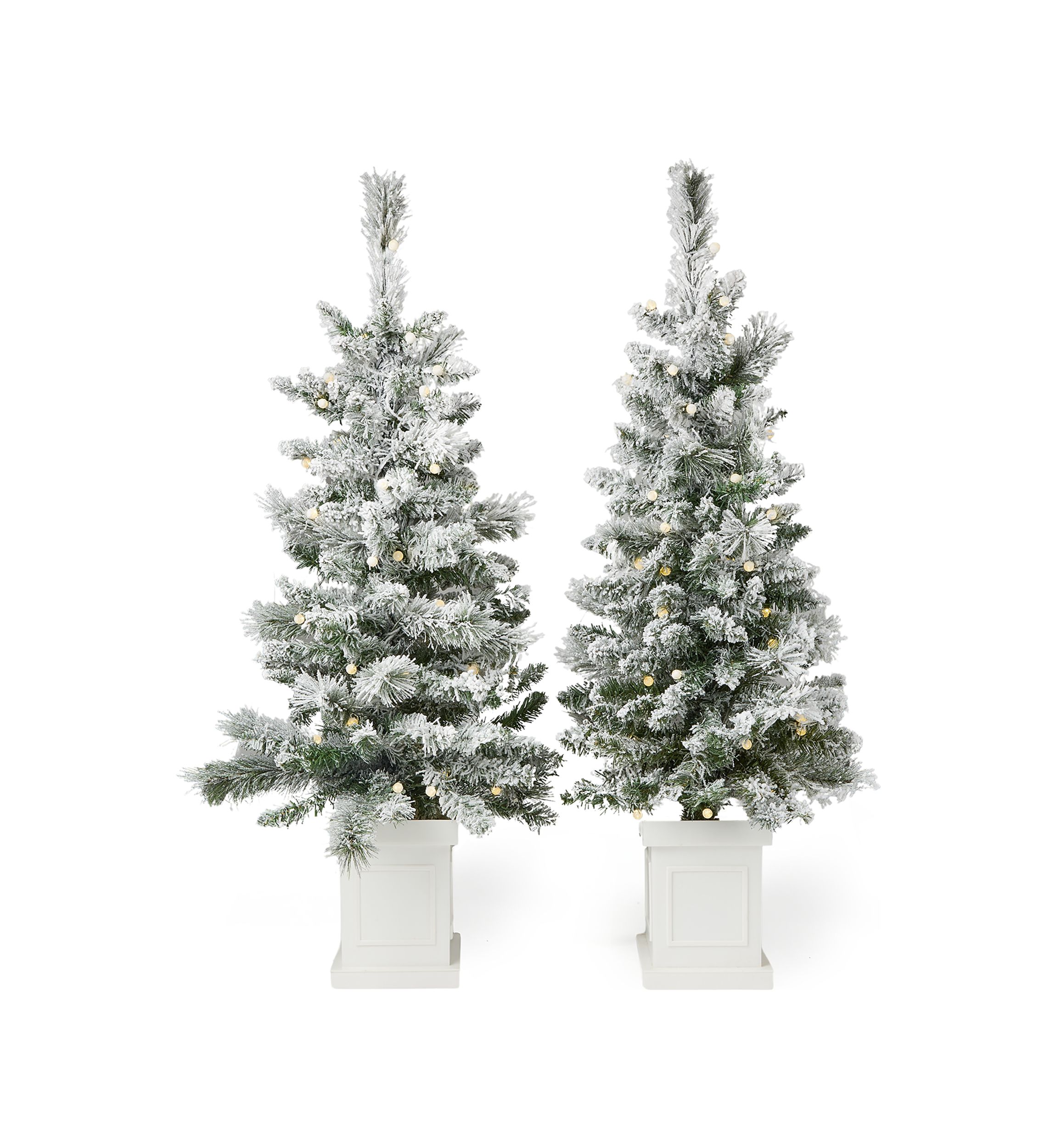 Flocked Pre-Lit Porch Trees, Set of 2