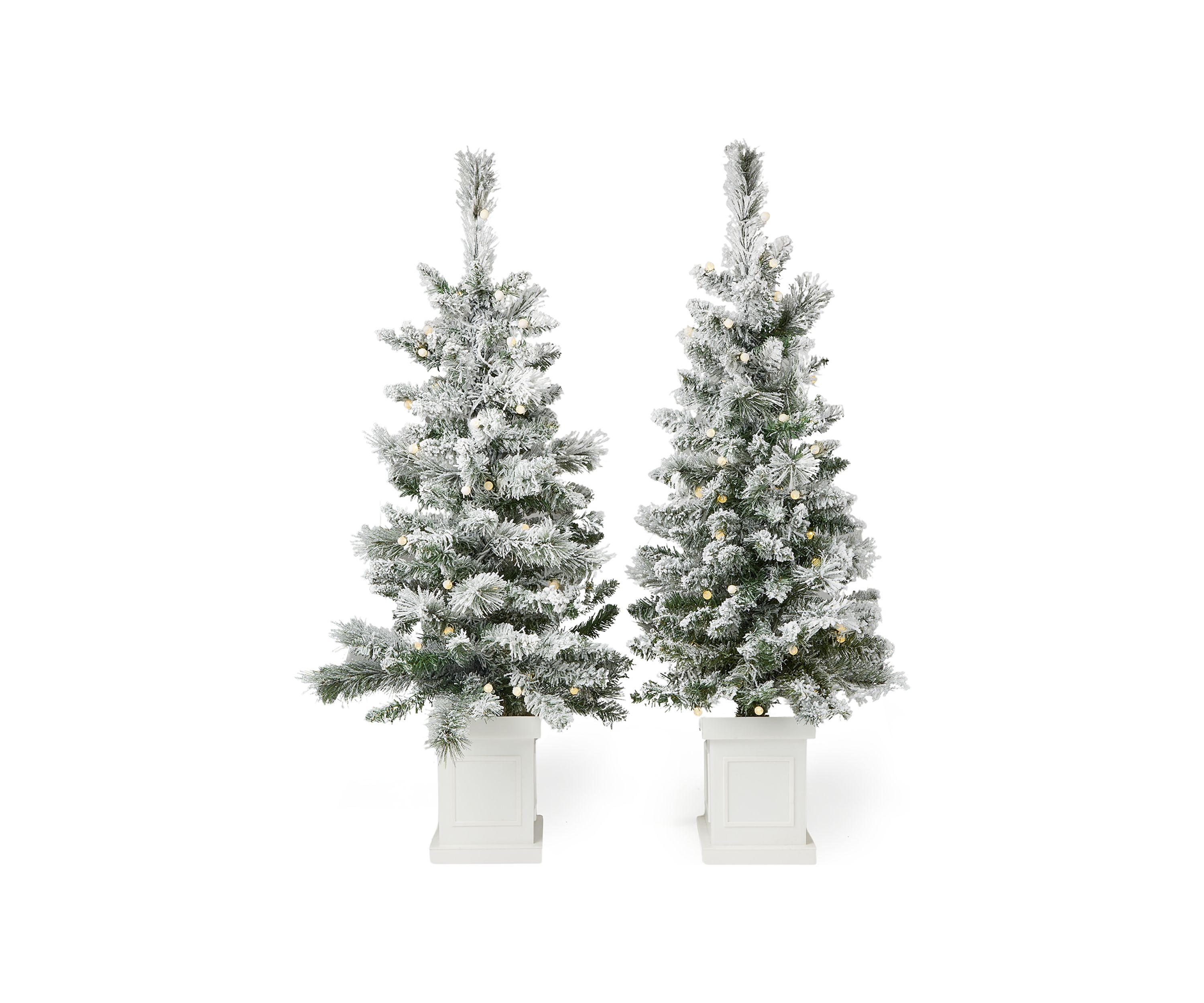 Flocked Pre-Lit Porch Trees, Set of 2