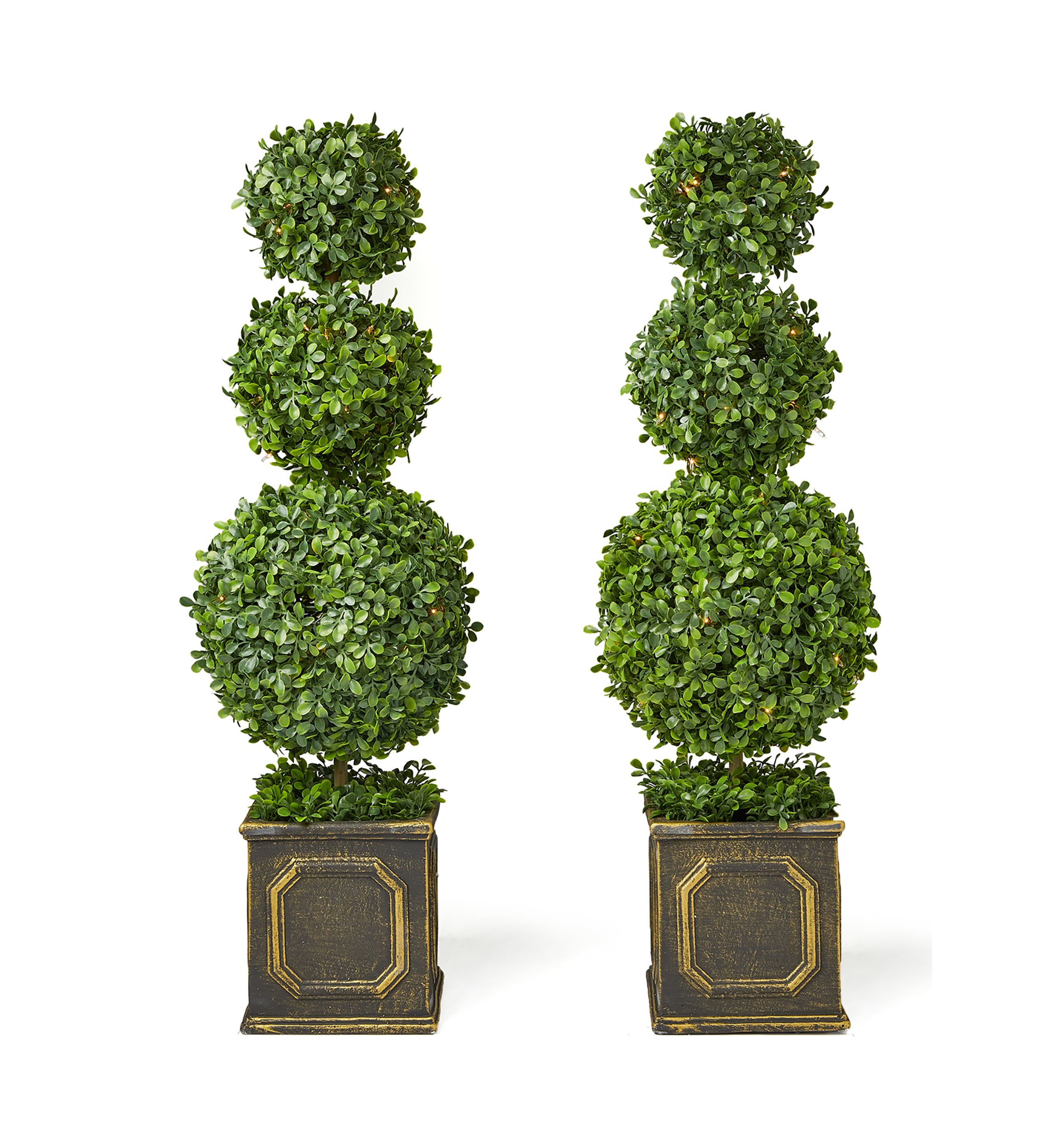 Set of 2 Pre Lit Sphere Topiary Trees