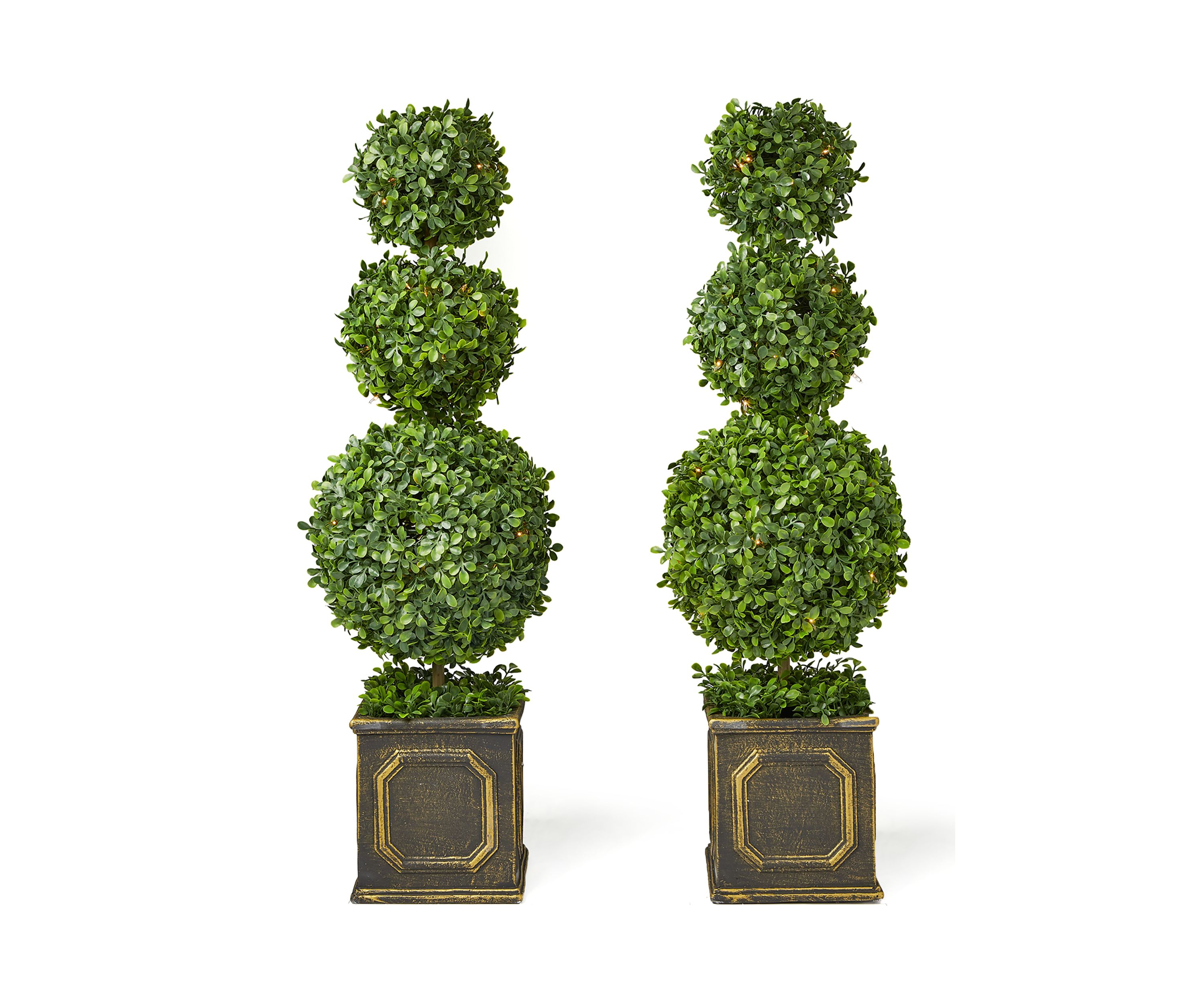 Set of 2 Pre Lit Sphere Topiary Trees