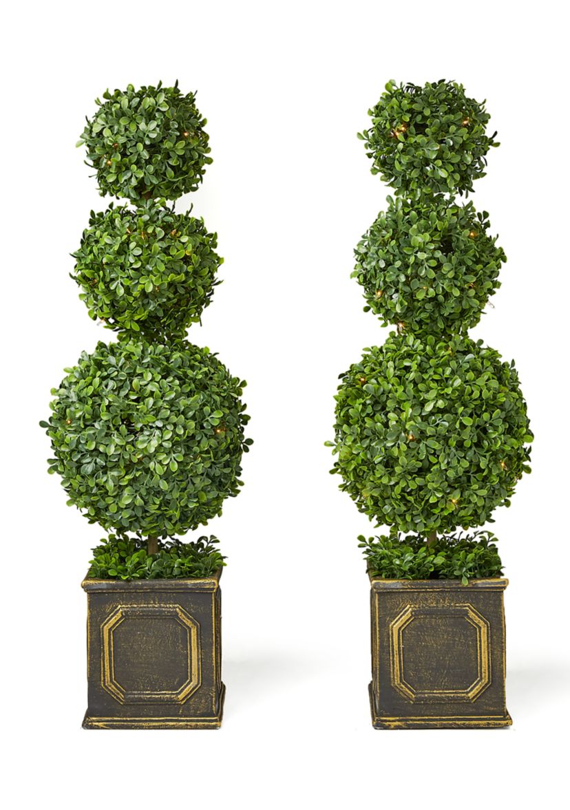 Set of 2 Pre Lit Sphere Topiary Trees
