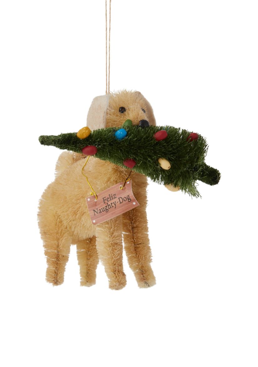 Dog and Christmas Tree Ornament