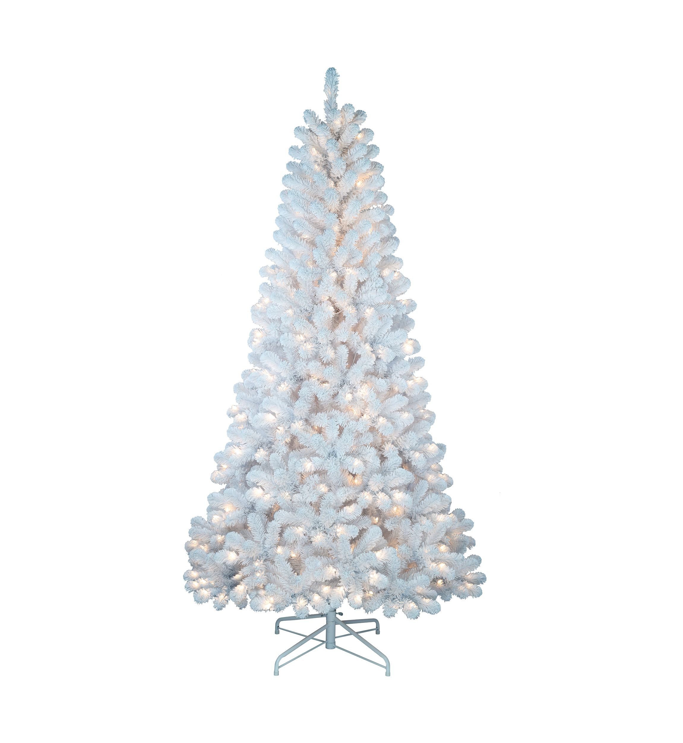 7.5 Foot Pre Lit White Flocked Christmas Tree