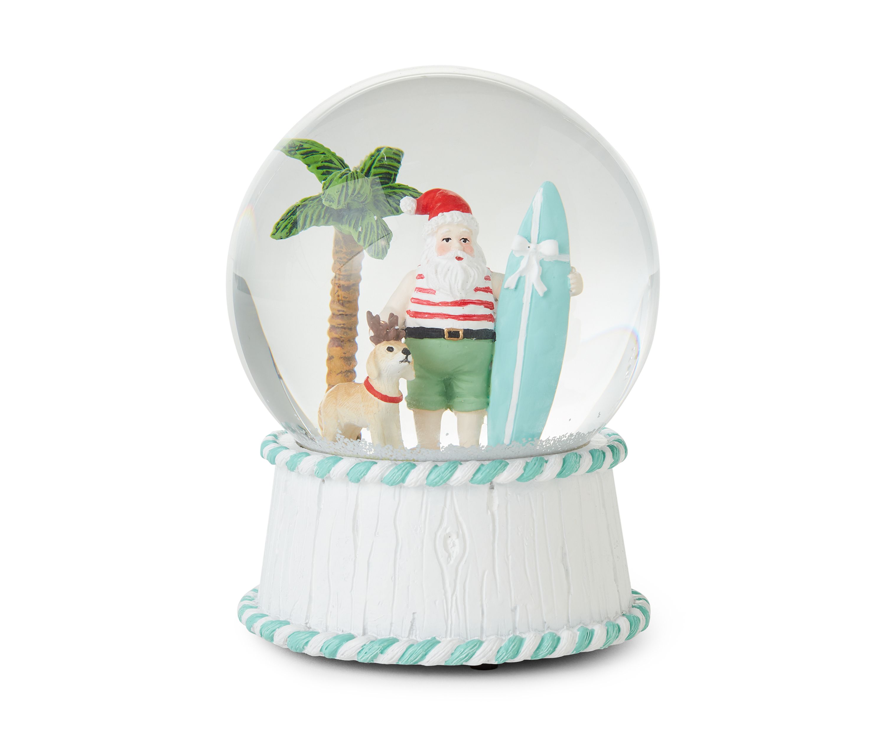 Surfboard Santa Snow Globe