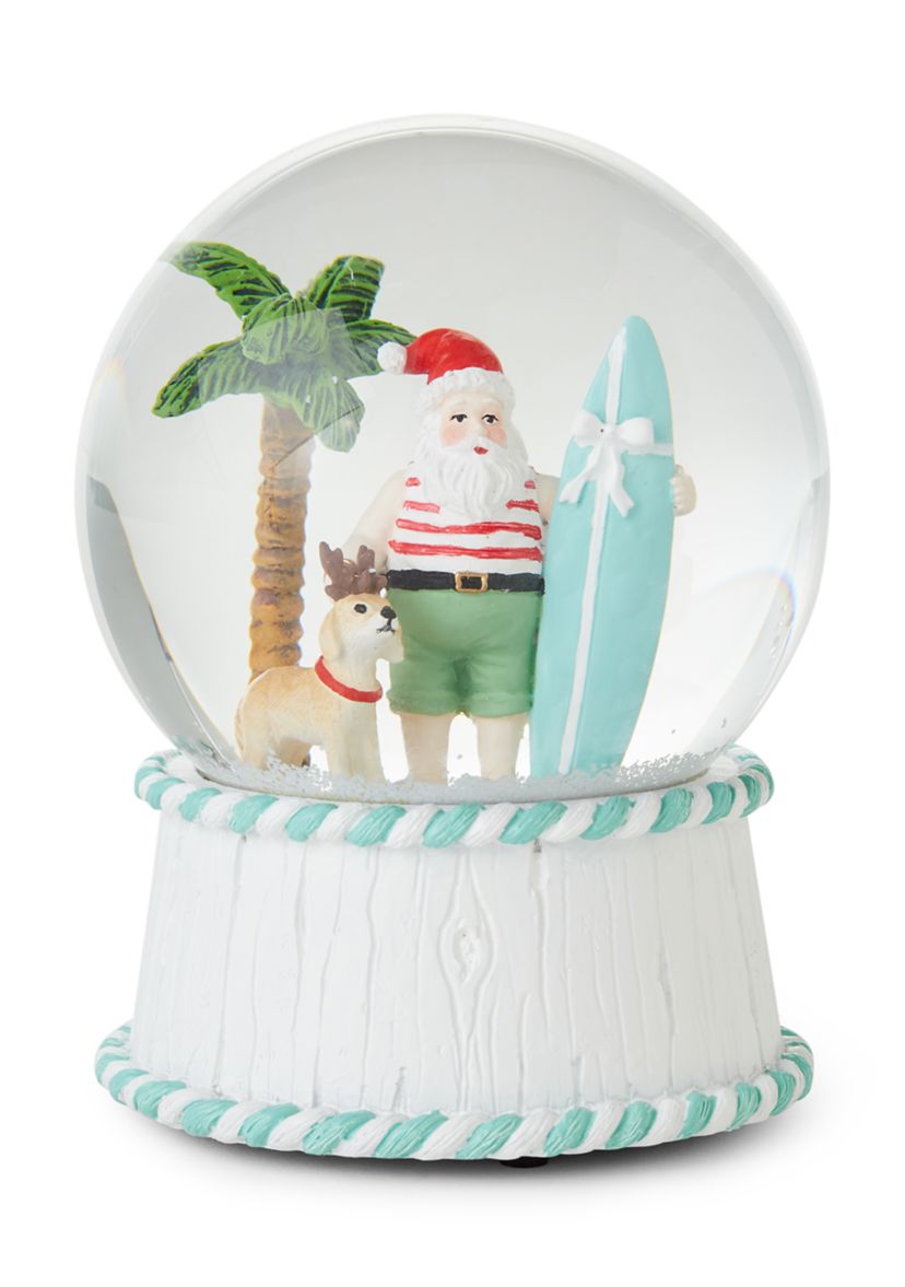 Surfboard Santa Snow Globe
