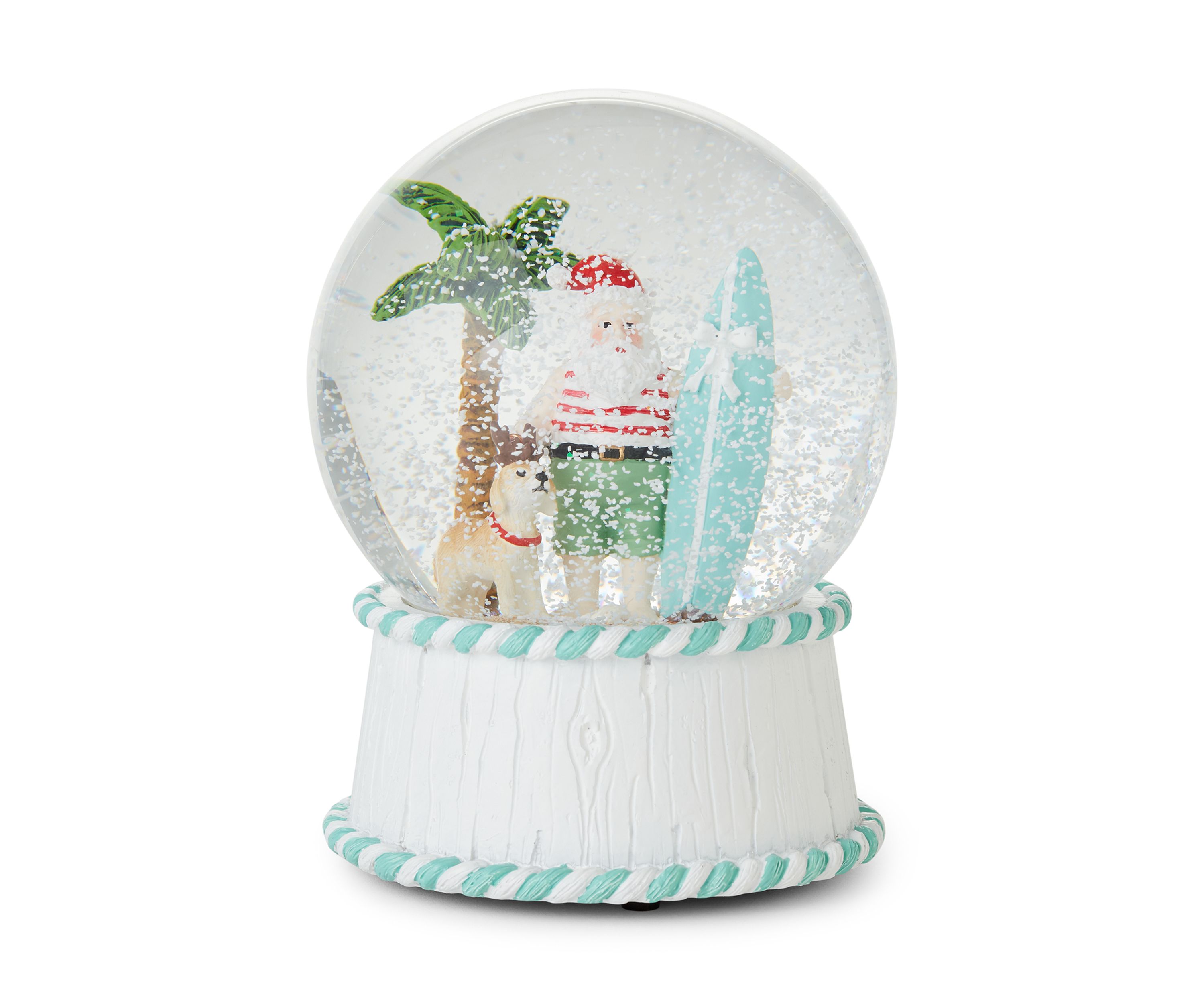 Surfboard Santa Snow Globe