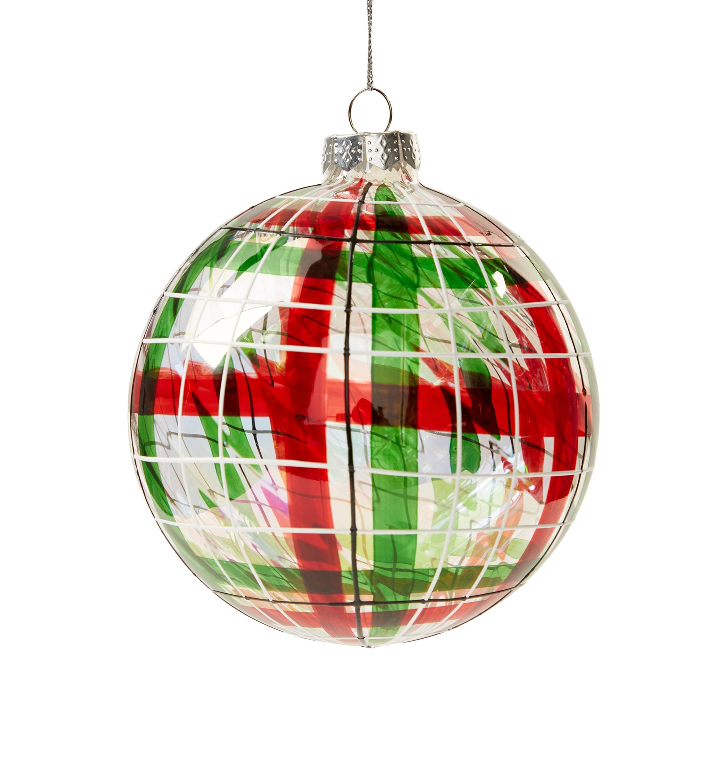 Red & Green Plaid Glass Ball Ornament 