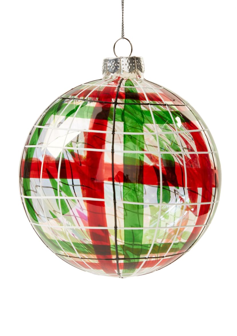 Red & Green Plaid Glass Ball Ornament 