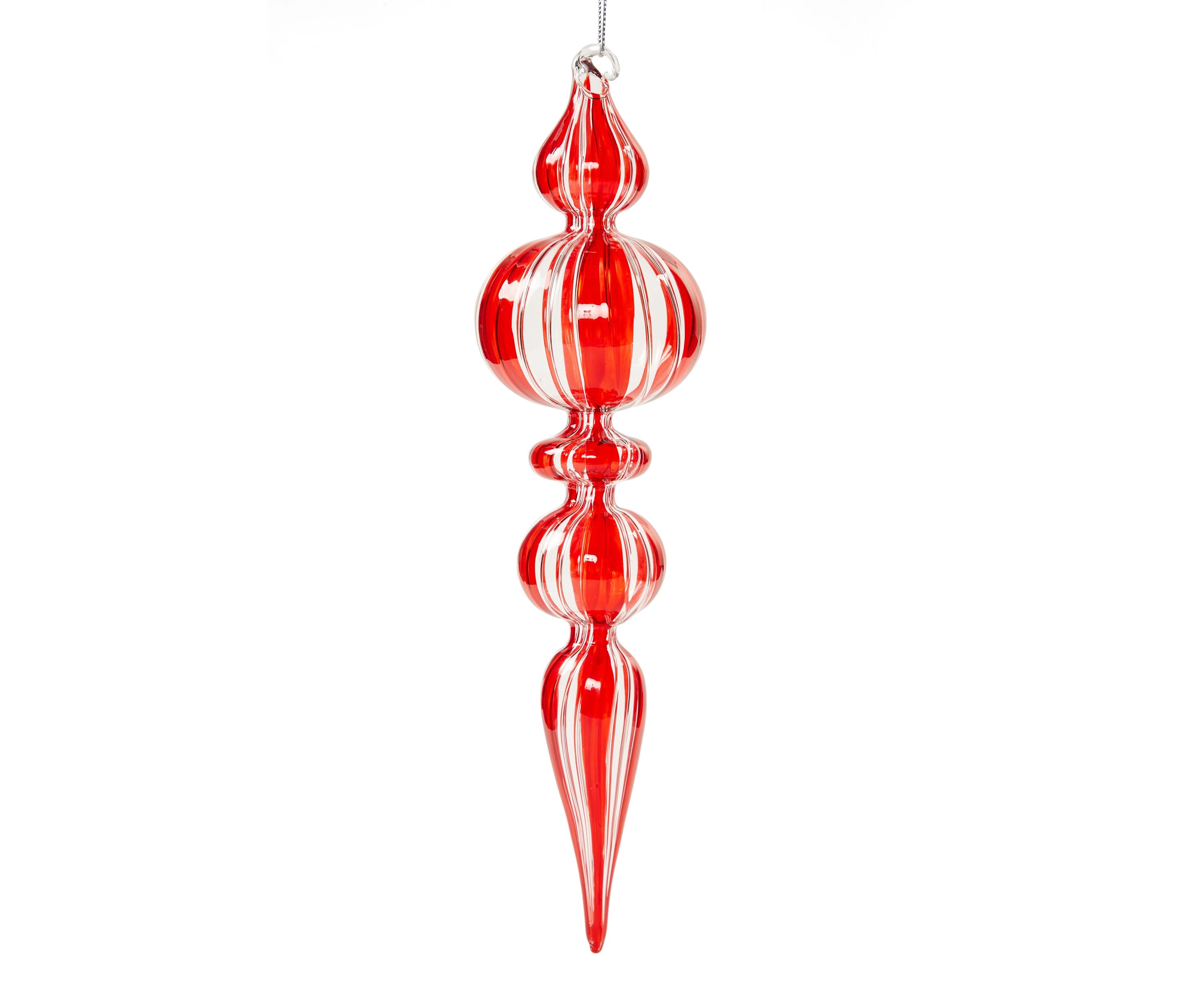 Red Stripe Glass Finial Ornament 