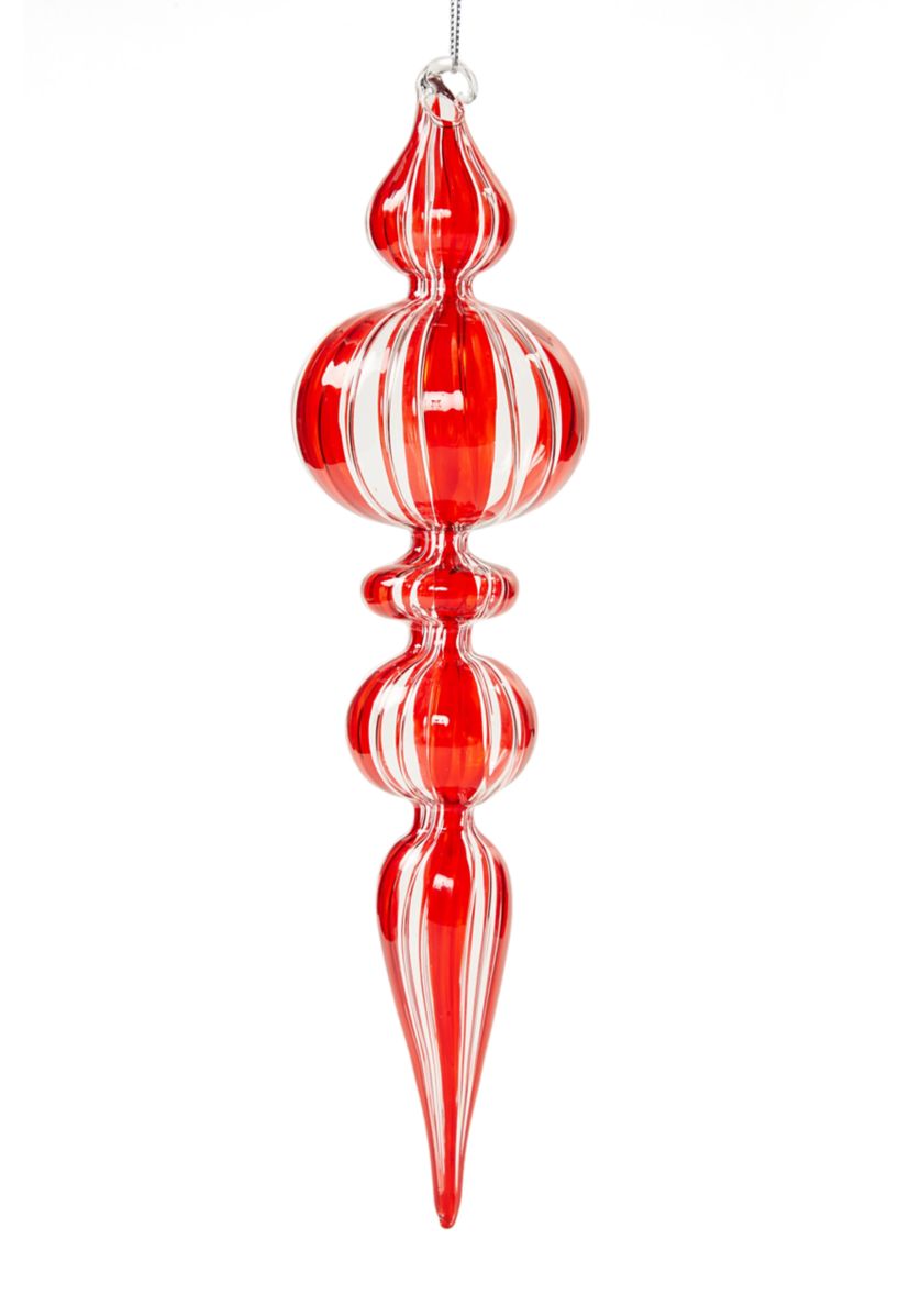 Red Stripe Glass Finial Ornament 