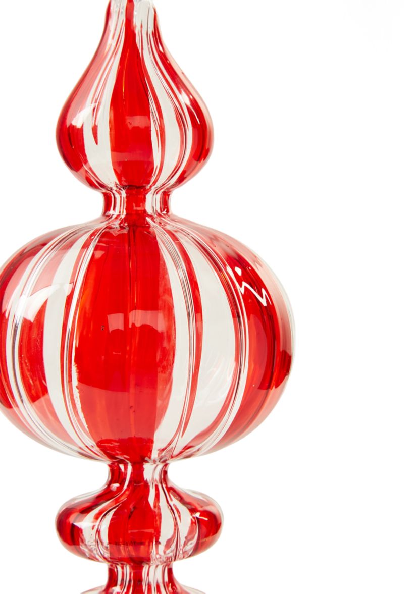 Red Stripe Glass Finial Ornament 