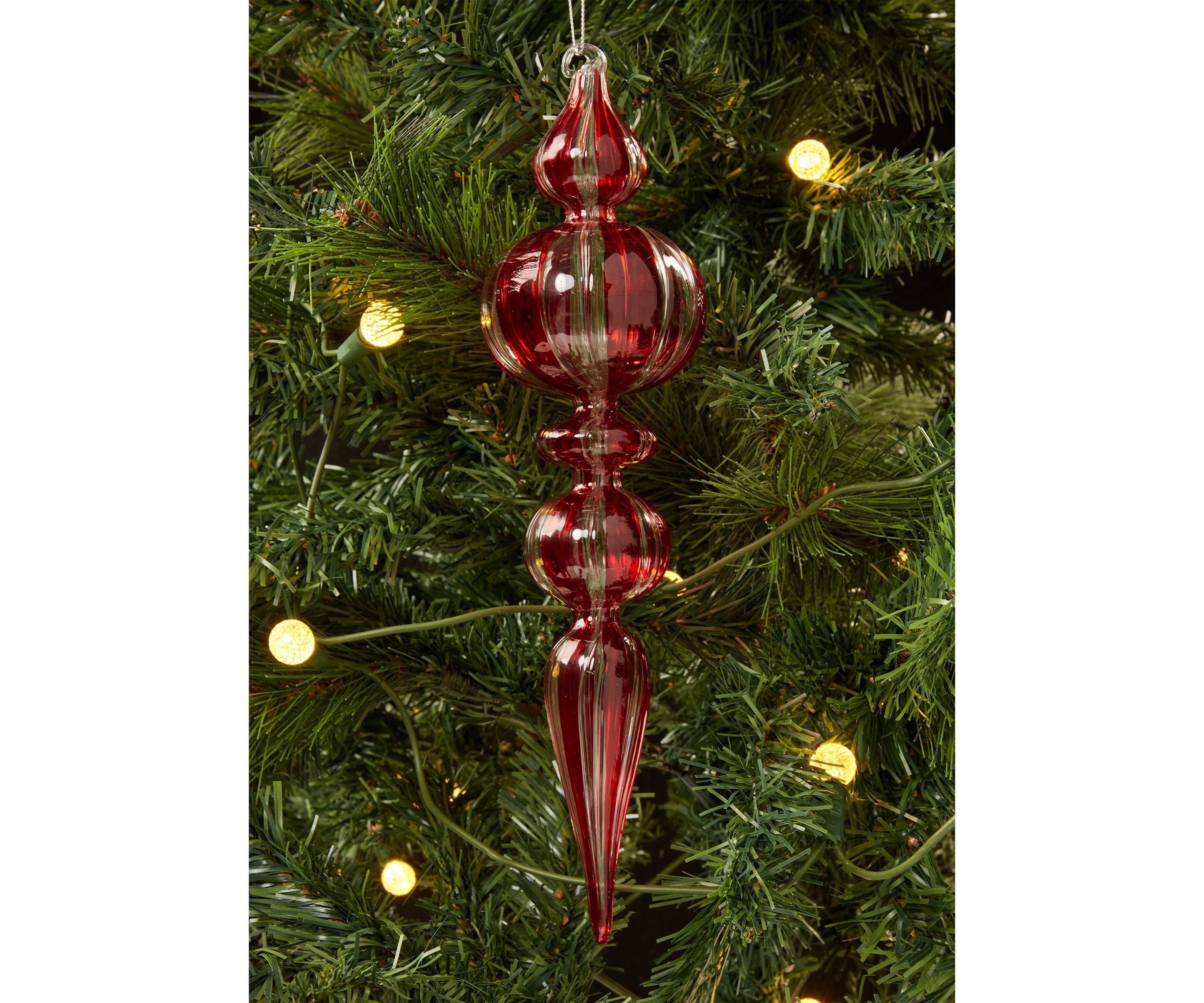 Red Stripe Glass Finial Ornament 