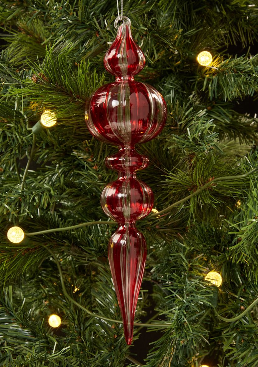 Red Stripe Glass Finial Ornament 