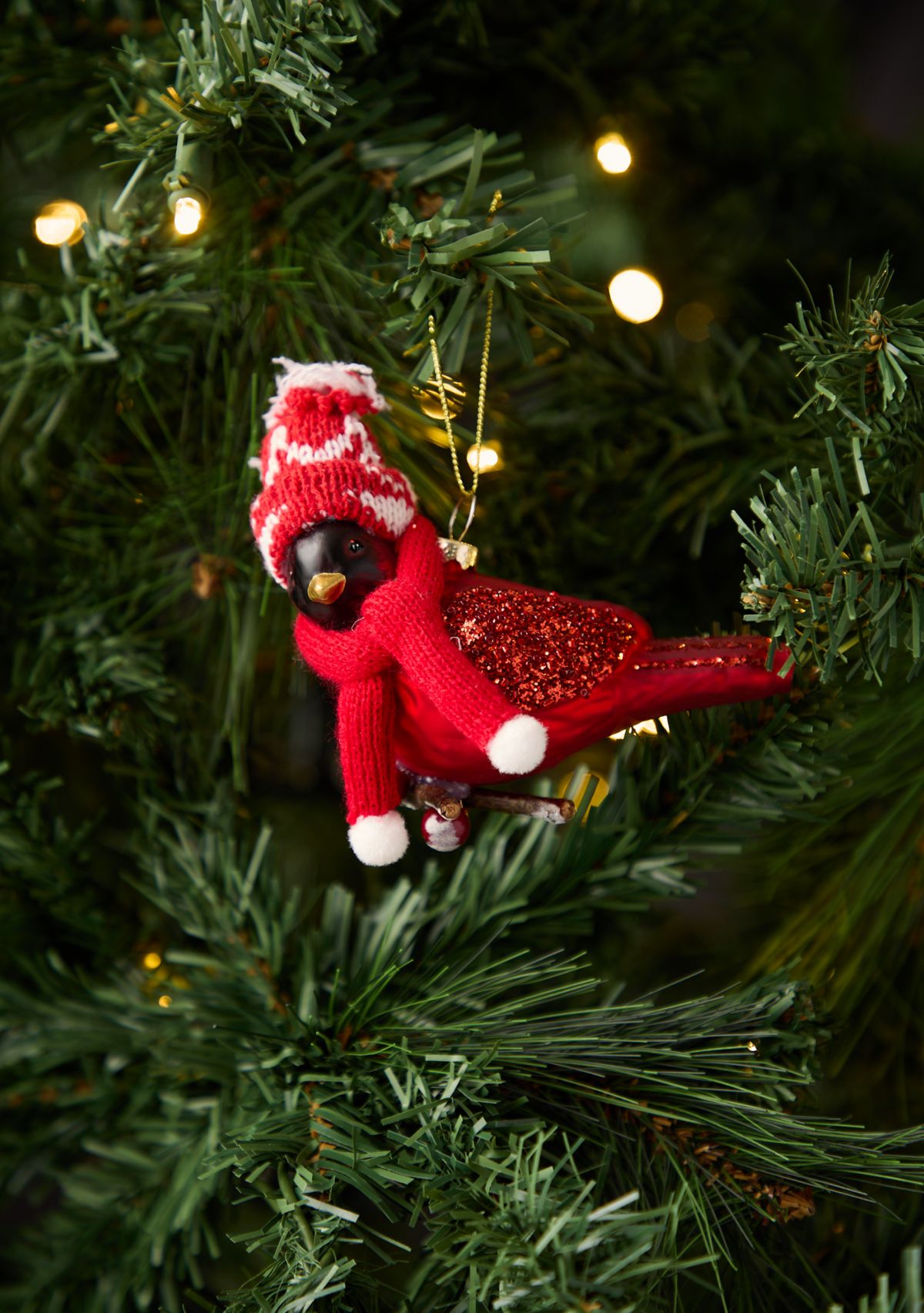 Set of 2 Cardinal With Scarf Ornaments