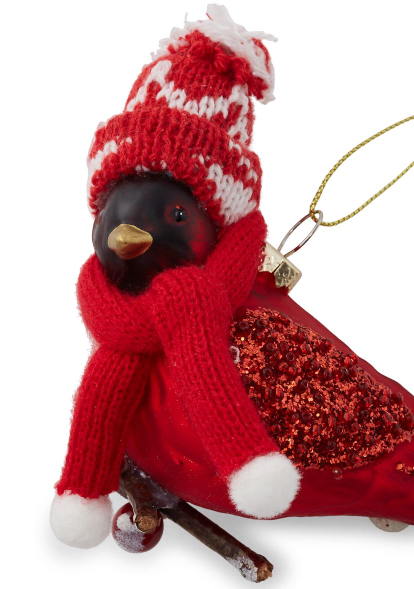 Set of 2 Cardinal With Scarf Ornaments