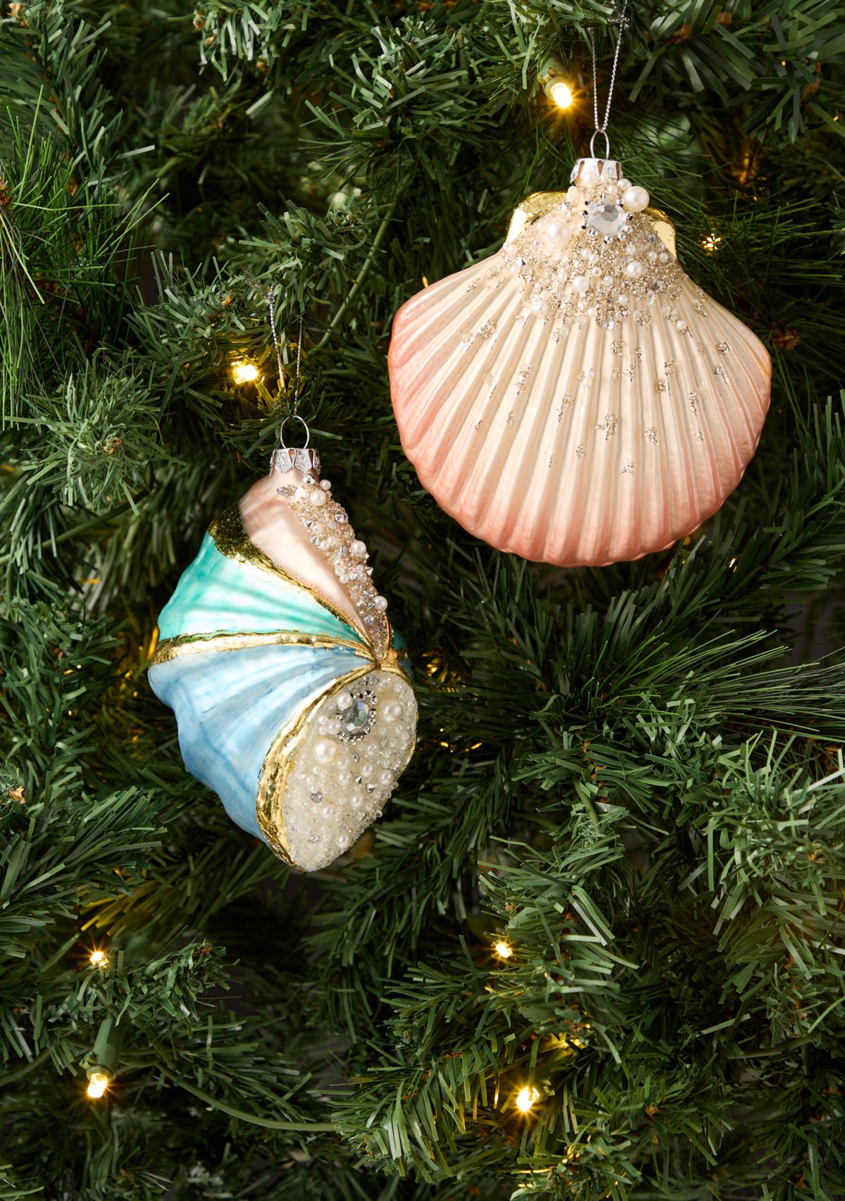 Set of 2 Shell and Clam Ornaments