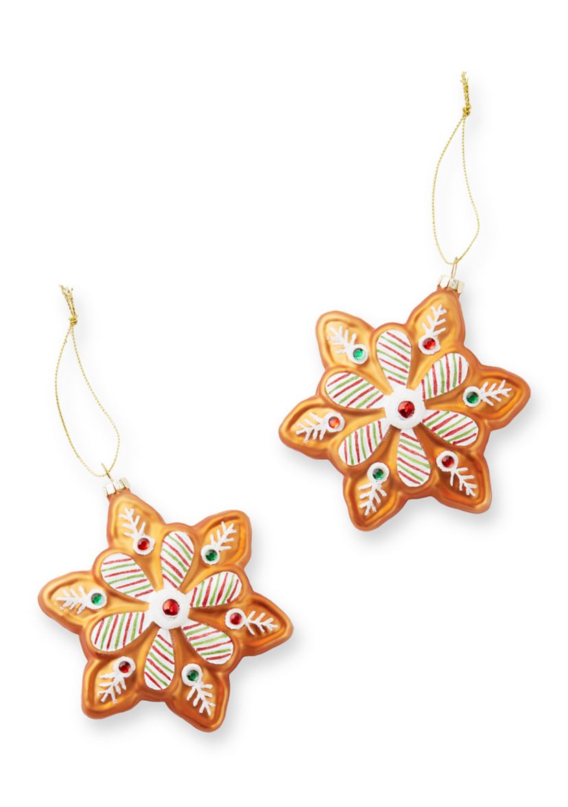 Set of 2 Gingerbread Snowflake Ornaments