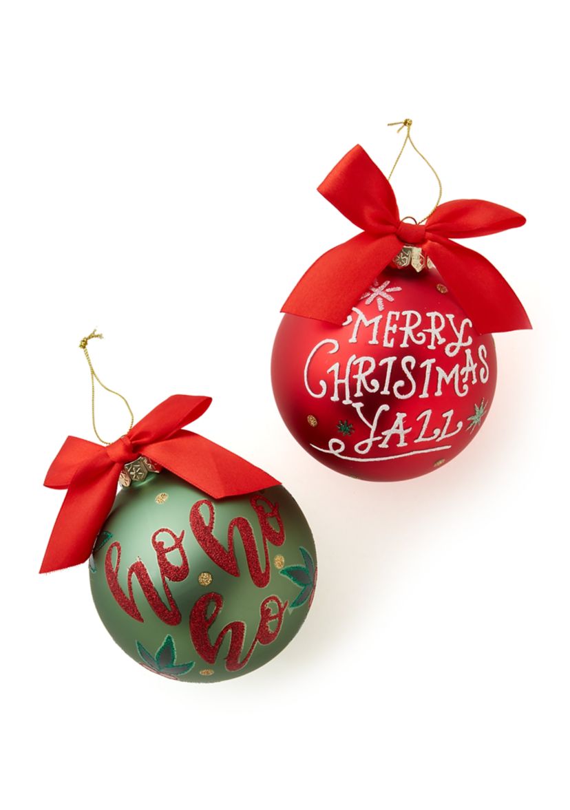 Set of 2 Ho Ho Ho and Merry Christmas Yall Ornaments